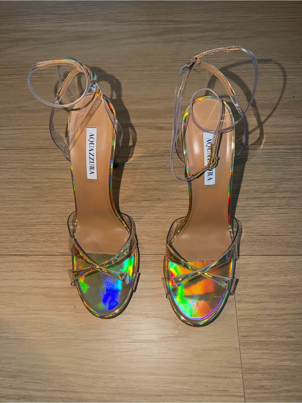 Aquazzura Iridescent Ankle-Strap Heels